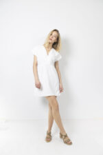 Λευκό φόρεμα με V λαιμόκοψη - Image 2